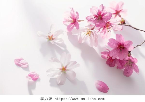 白色背景上的粉色花朵AI